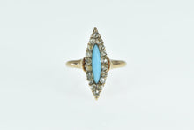 Load image into Gallery viewer, 14K Victorian Marquise Turquoise Rose Diamond Ring Rose Gold