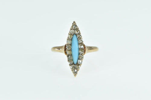 14K Victorian Marquise Turquoise Rose Diamond Ring Rose Gold