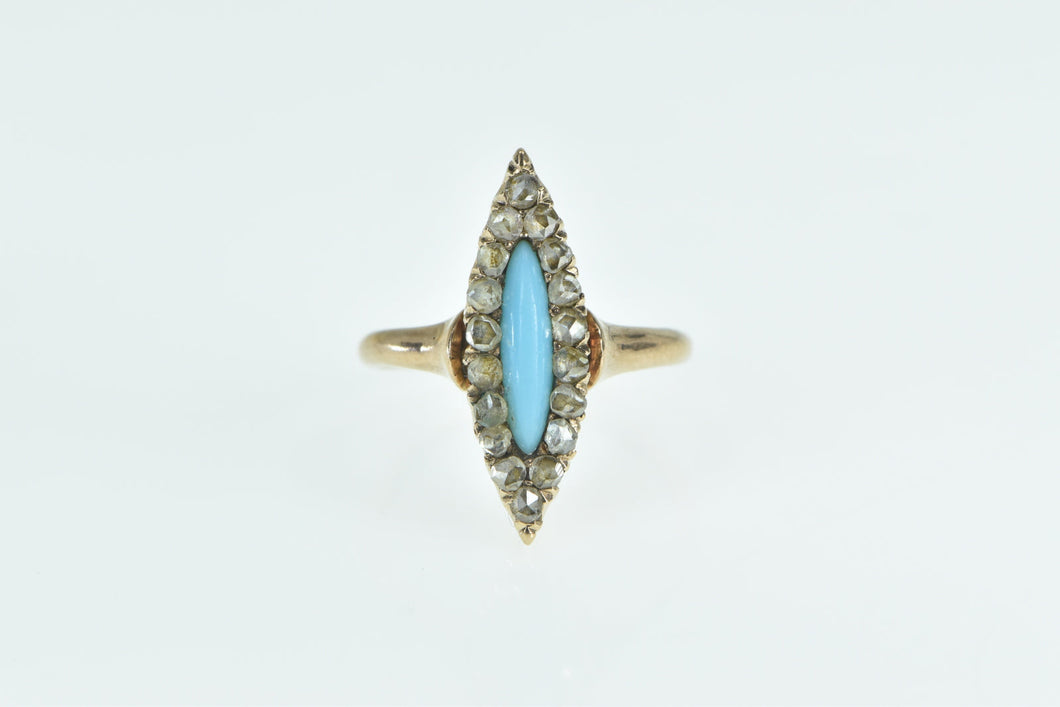 14K Victorian Marquise Turquoise Rose Diamond Ring Rose Gold