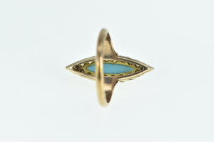 14K Victorian Marquise Turquoise Rose Diamond Ring Rose Gold