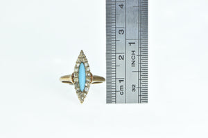 14K Victorian Marquise Turquoise Rose Diamond Ring Rose Gold