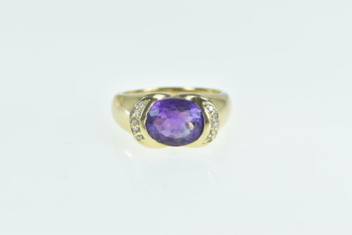 14K Oval Amethyst Diamond Vintage Statement Ring Yellow Gold