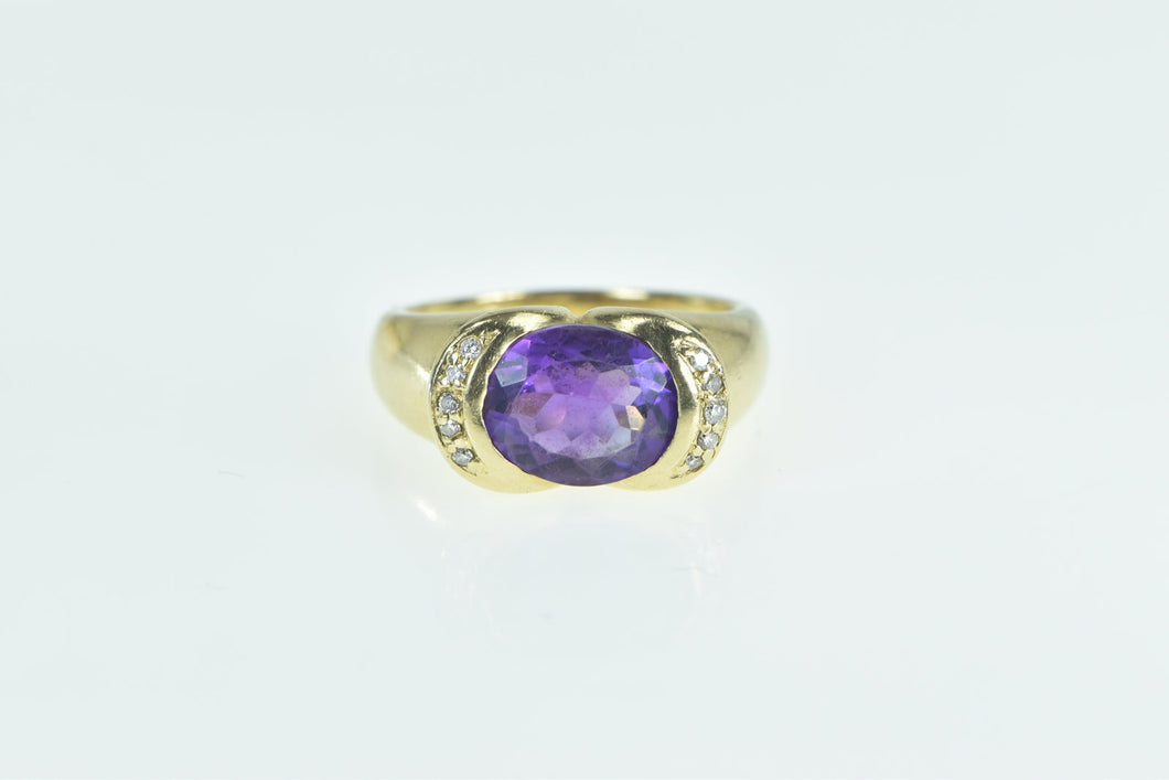 14K Oval Amethyst Diamond Vintage Statement Ring Yellow Gold