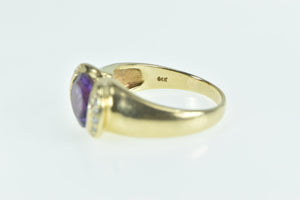 14K Oval Amethyst Diamond Vintage Statement Ring Yellow Gold