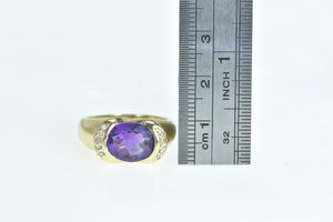 14K Oval Amethyst Diamond Vintage Statement Ring Yellow Gold