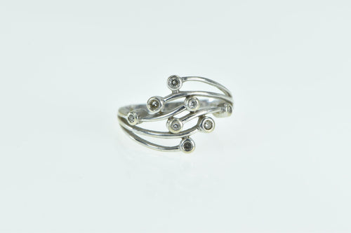 10K Diamond Wavy Vintage Statement Band Ring White Gold
