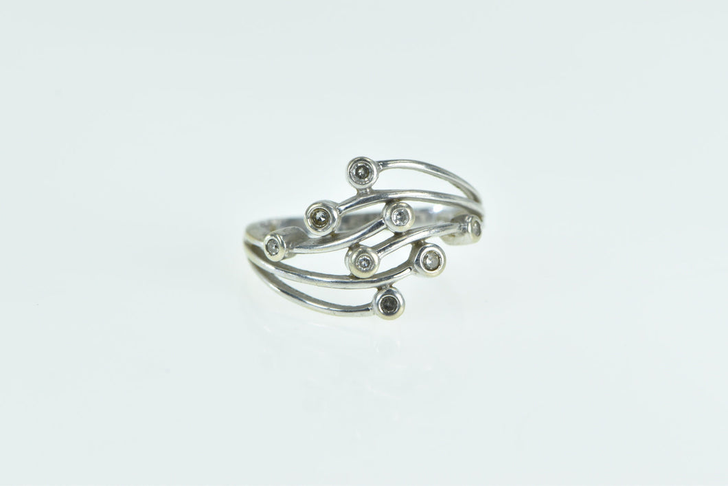 10K Diamond Wavy Vintage Statement Band Ring White Gold