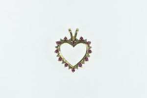 10K Ruby Diamond Heart Love Symbol Vintage Pendant Yellow Gold