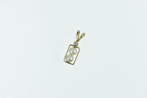 14K 1960's Vintage Pearl Diamond Accent Squared Charm/Pendant Yellow Gold