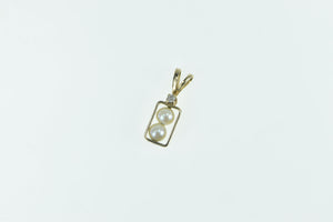 14K 1960's Vintage Pearl Diamond Accent Squared Charm/Pendant Yellow Gold