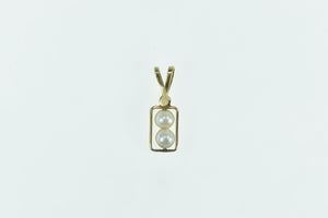 14K 1960's Vintage Pearl Diamond Accent Squared Charm/Pendant Yellow Gold