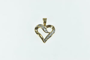 10K Vintage Baguette Diamond Loop Heart Love Pendant Yellow Gold