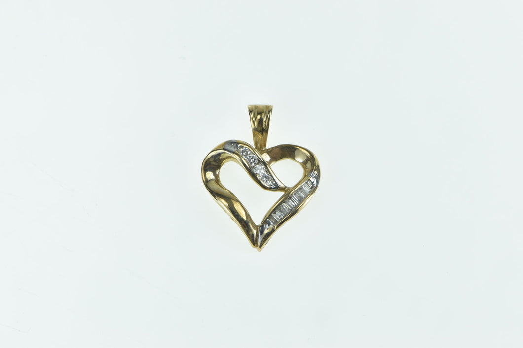 10K Vintage Baguette Diamond Loop Heart Love Pendant Yellow Gold