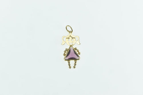 14K February Birthstone Baby Girl Daughter Charm/Pendant Yellow Gold