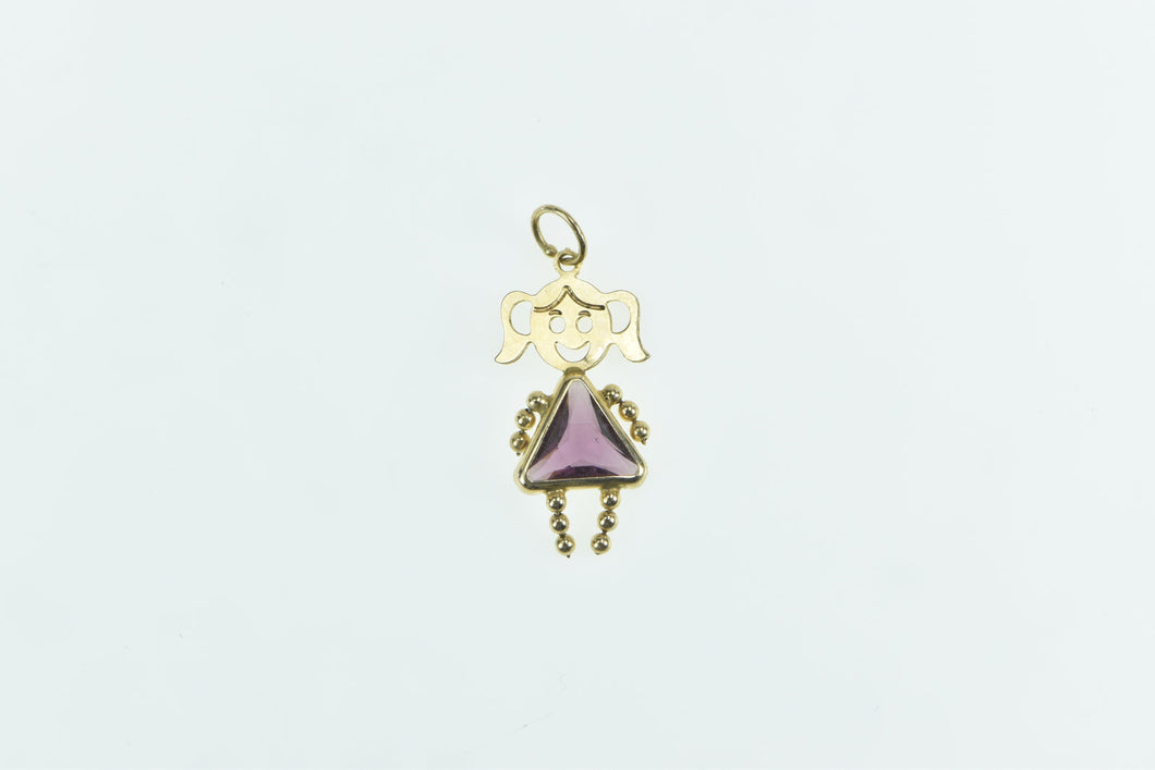 14K February Birthstone Baby Girl Daughter Charm/Pendant Yellow Gold