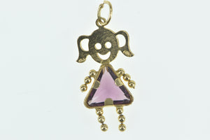 14K February Birthstone Baby Girl Daughter Charm/Pendant Yellow Gold
