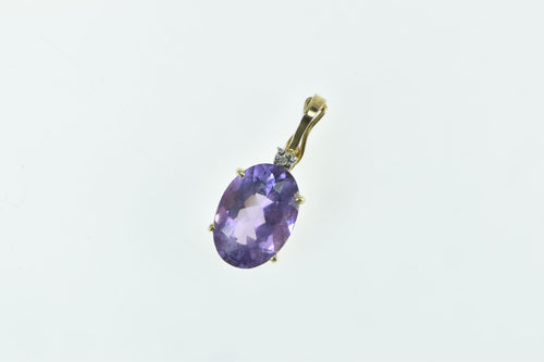 14K Oval Amethyst Diamond Accent Classic Pendant Yellow Gold