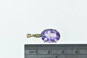 14K Oval Amethyst Diamond Accent Classic Pendant Yellow Gold