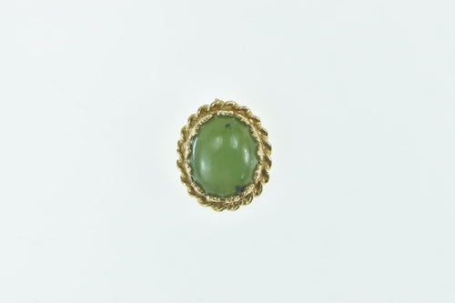 14K Oval Nephrite Cabochon Rope Trim Vintage Pendant Yellow Gold