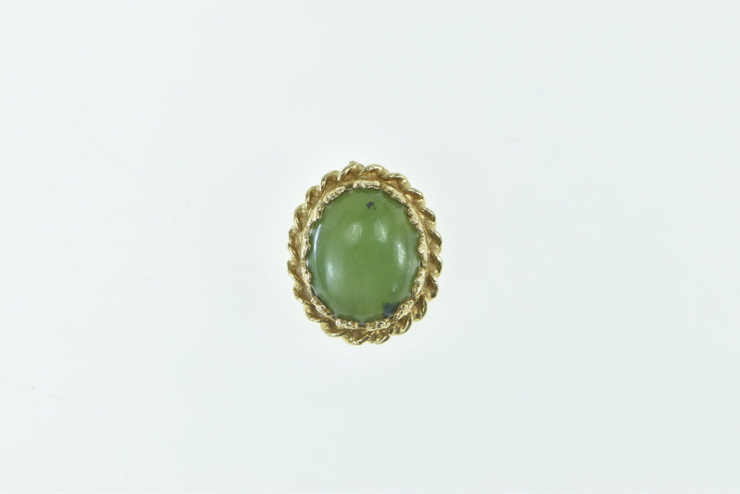 14K Oval Nephrite Cabochon Rope Trim Vintage Pendant Yellow Gold
