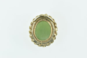 14K Oval Nephrite Cabochon Rope Trim Vintage Pendant Yellow Gold