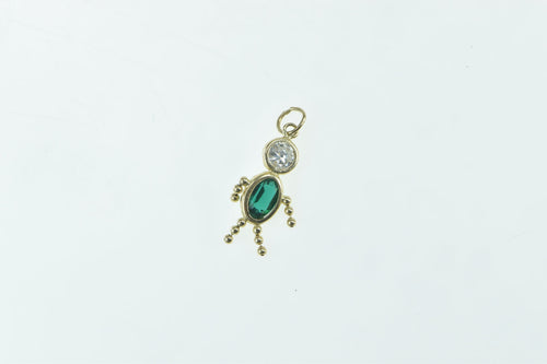 14K May Birthstone Baby Syn. Emerald CZ Charm/Pendant Yellow Gold