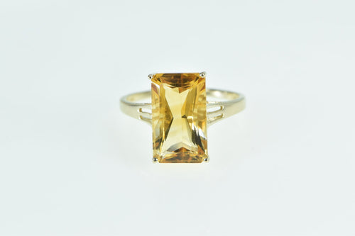 14K Emerald Cut Citrine Solitaire Statement Ring Yellow Gold