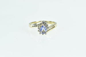 14K Pear Tanzanite Diamond Vintage Swirl Ring Yellow Gold