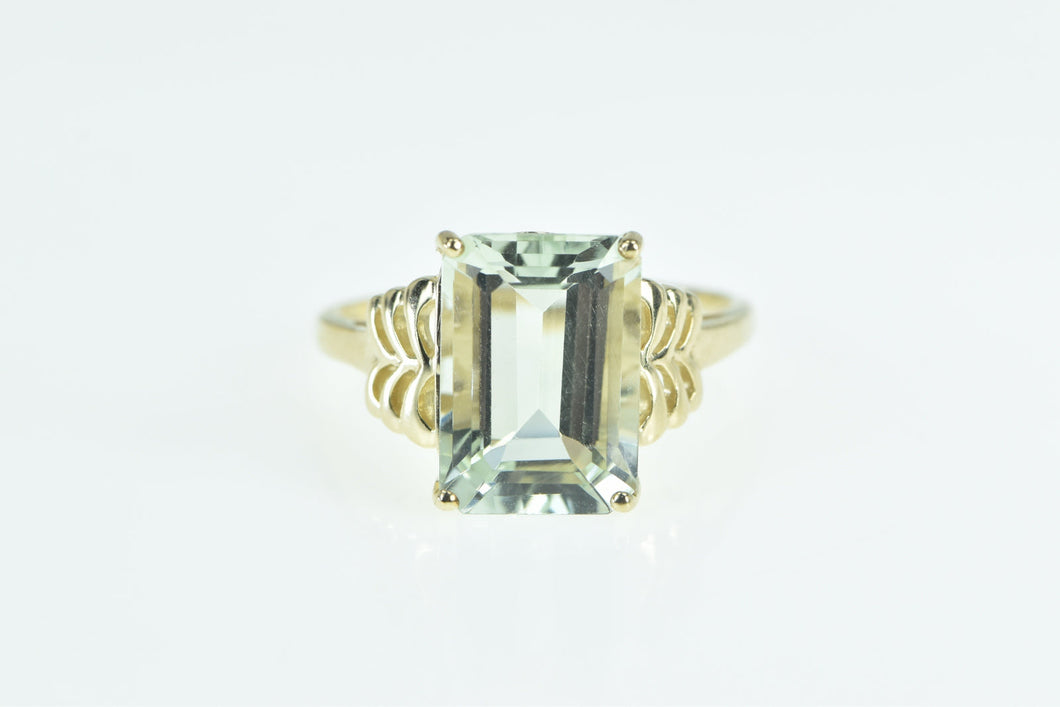 10K Emerald Cut Quartz Solitaire Statement Ring Yellow Gold