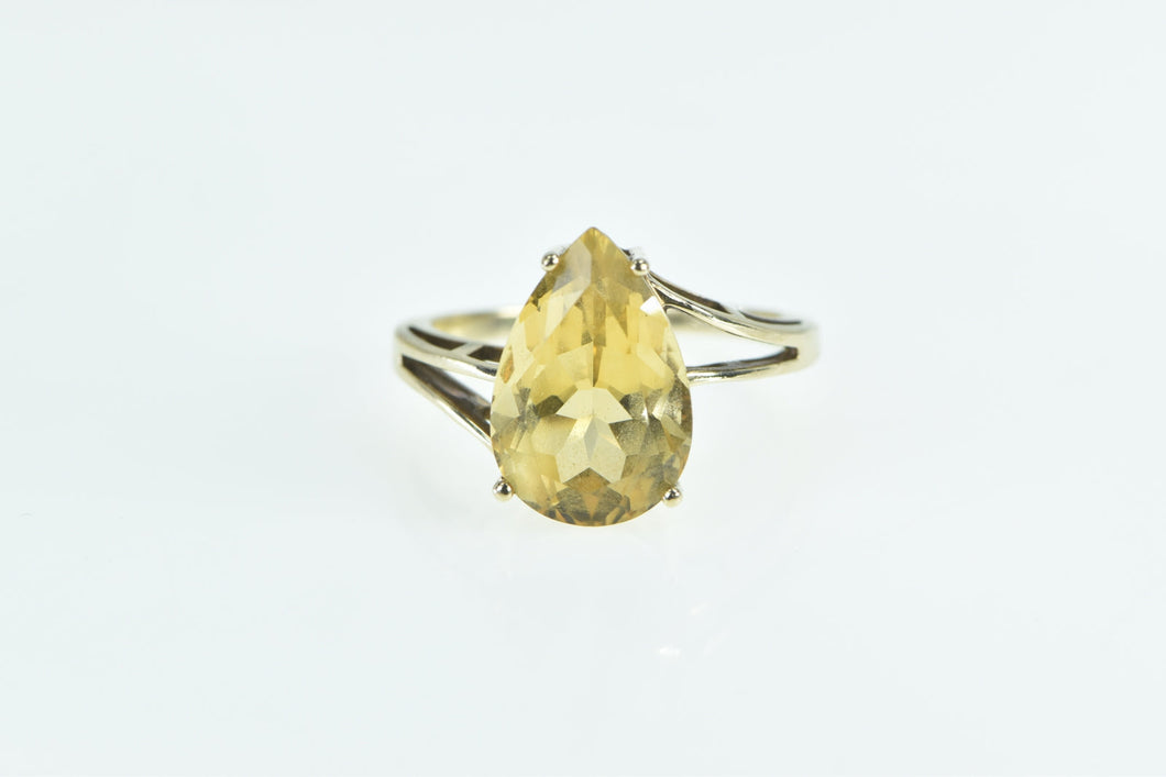 10K Pear Citrine Solitaire Vintage Statement Ring Yellow Gold