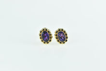 Load image into Gallery viewer, 14K Oval Amethyst Scalloped Vintage Stud Earrings Yellow Gold