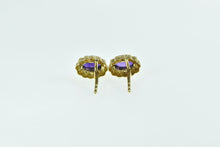 Load image into Gallery viewer, 14K Oval Amethyst Scalloped Vintage Stud Earrings Yellow Gold