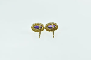 14K Oval Amethyst Scalloped Vintage Stud Earrings Yellow Gold