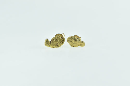 14K Textured Nugget Raw Cluster Pebble Stud Earrings Yellow Gold