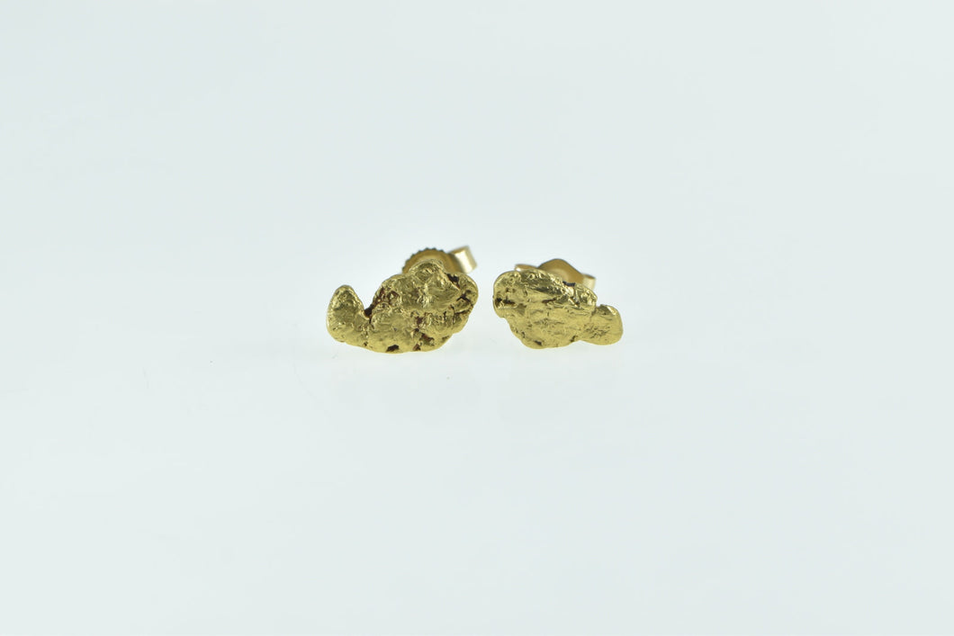 14K Textured Nugget Raw Cluster Pebble Stud Earrings Yellow Gold