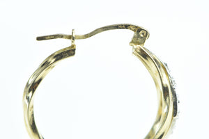 14K 22.3mm Vintage Diamond Twist Hoop Earrings Yellow Gold