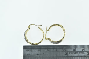 14K 22.3mm Vintage Diamond Twist Hoop Earrings Yellow Gold