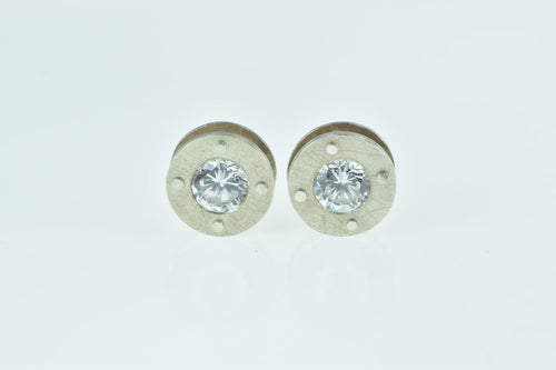 Sterling Silver Round Riveted Circle CZ Statement Stud Earrings