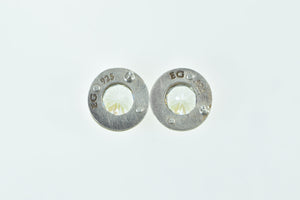 Sterling Silver Round Riveted Circle CZ Statement Stud Earrings