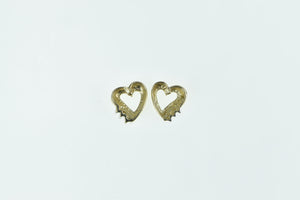 10K Vintage Diamond Heart Love Symbol Stud Earrings Yellow Gold