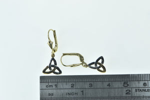 10K Triquetra Two Tone Dangle Statement Earrings Yellow Gold