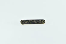 Load image into Gallery viewer, 14K Black Enamel Leaf Pattern Engraved Bar Pin/Brooch Yellow Gold