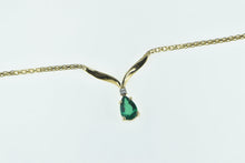 Load image into Gallery viewer, 14K Marquise Syn. Emerald Diamond Chevron Necklace 16&quot; Yellow Gold