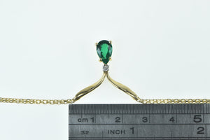 14K Marquise Syn. Emerald Diamond Chevron Necklace 16" Yellow Gold