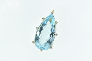 14K 58.00 Ctw Pear Blue Topaz Diamond Statement Pendant Yellow Gold