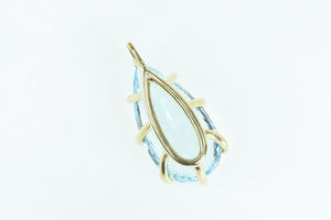 14K 58.00 Ctw Pear Blue Topaz Diamond Statement Pendant Yellow Gold