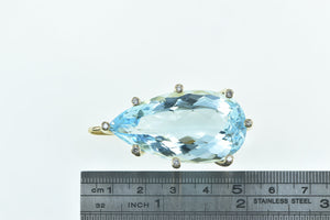 14K 58.00 Ctw Pear Blue Topaz Diamond Statement Pendant Yellow Gold