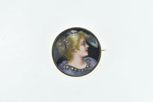 Load image into Gallery viewer, 14K Victorian Painted Lady Portrait Rose Diamond Pin/Brooch Yellow Gold