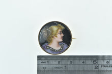 Load image into Gallery viewer, 14K Victorian Painted Lady Portrait Rose Diamond Pin/Brooch Yellow Gold