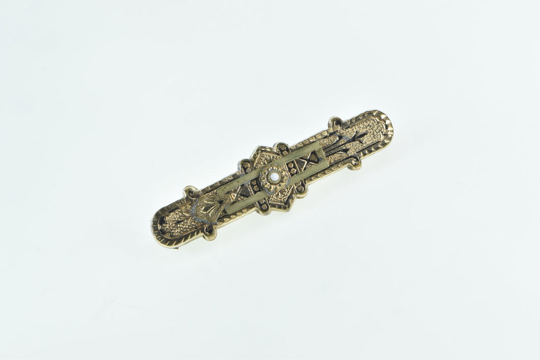 Gold Filled Elaborate Victorian Seed Pearl Enamel Bar Pin/Brooch